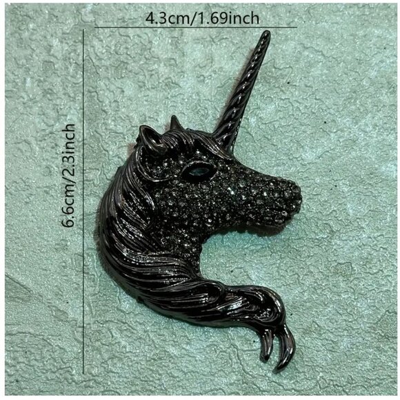Unicorn Black Crystal Brooch Pin - Picture 2 of 2